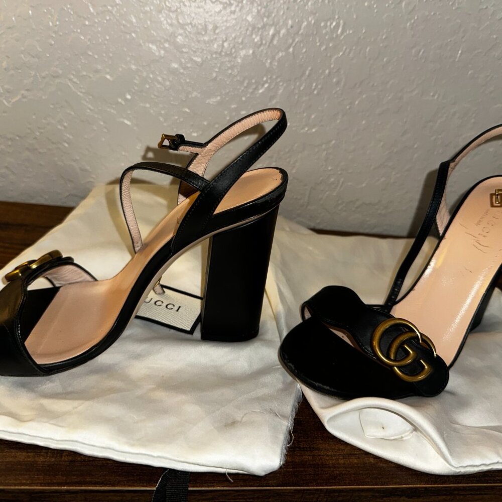 Black Gucci Marmont Ankle Wrap Sandals - Picture 7 of 10